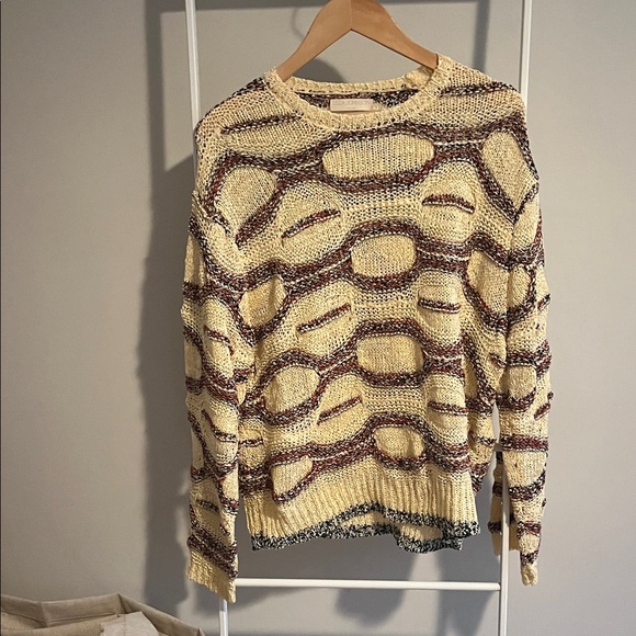 Ulla Johnson Cream and Black Knit Sweater with Red Accents - Picture 1 of 3